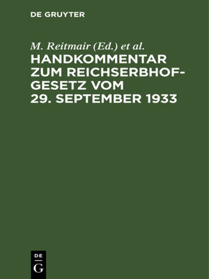 cover image of Handkommentar zum Reichserbhofgesetz vom 29. September 1933